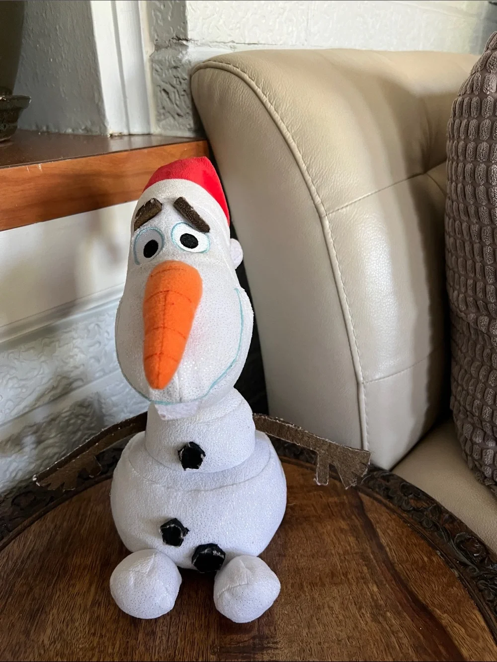 Large Olaf Plush Holiday Decor - White Snowman Plush with Orange Carrot Nose
